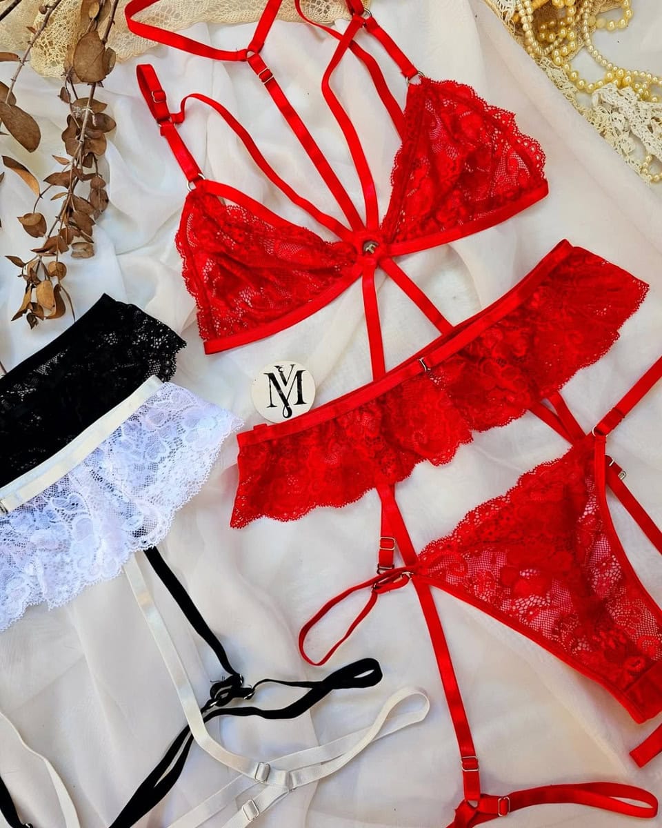 Conjunto 3 Piezas Sexy Lenceria Intima Arnes Encaje - Image 6