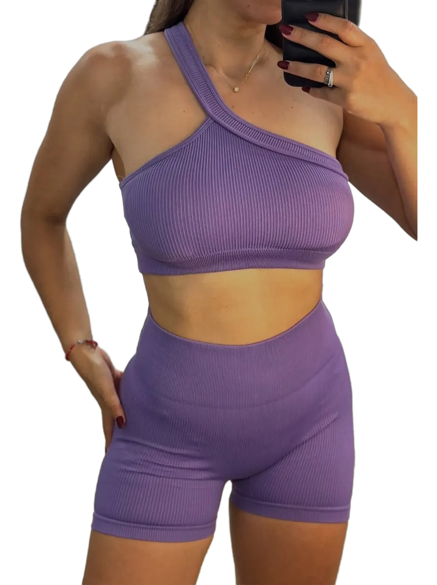 Conjunto 2 Piezas Top + Calza Push Up Premium Levanta Cola - Violeta