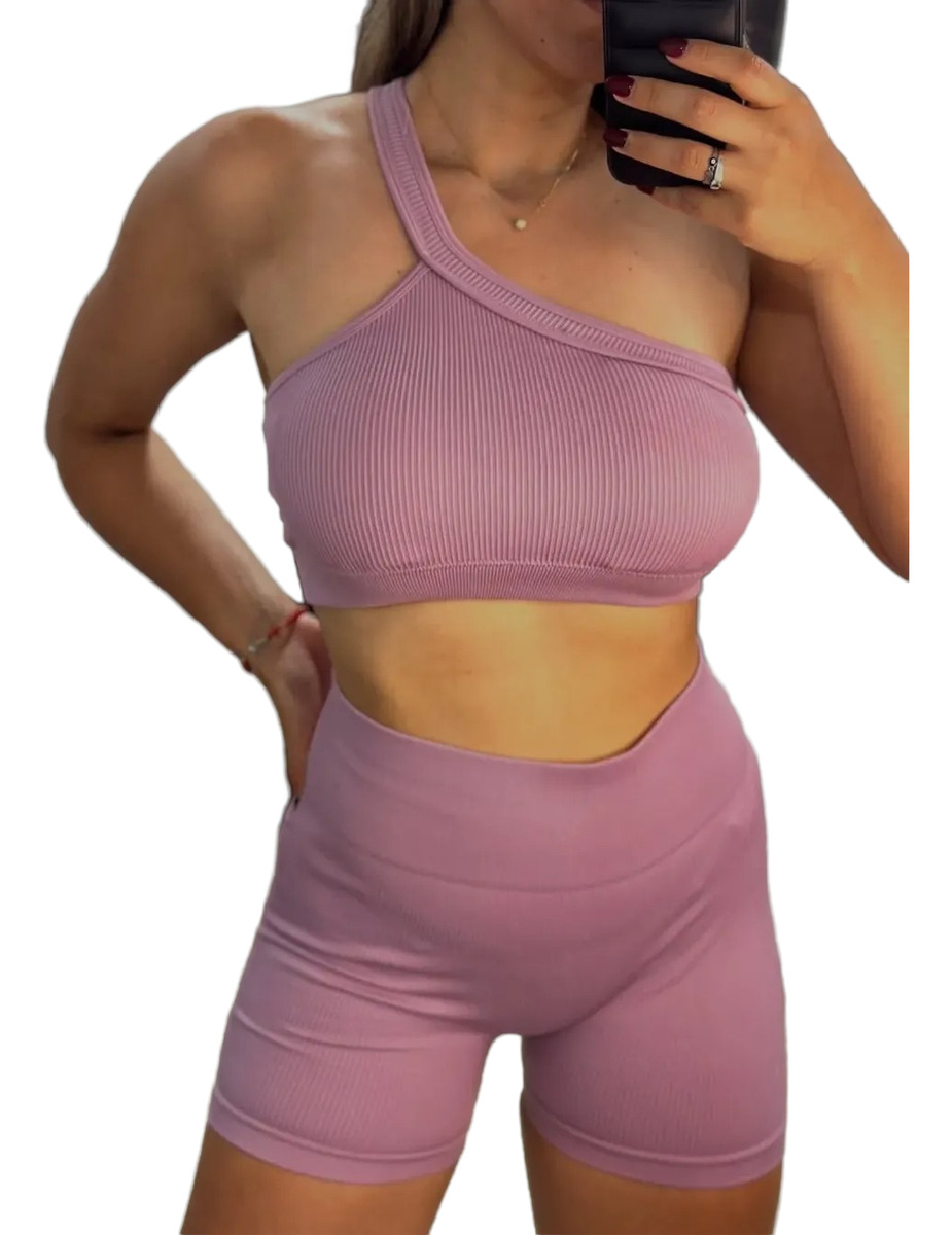 Conjunto 2 Piezas Top + Calza Push Up Premium Levanta Cola - Rosa oscuro