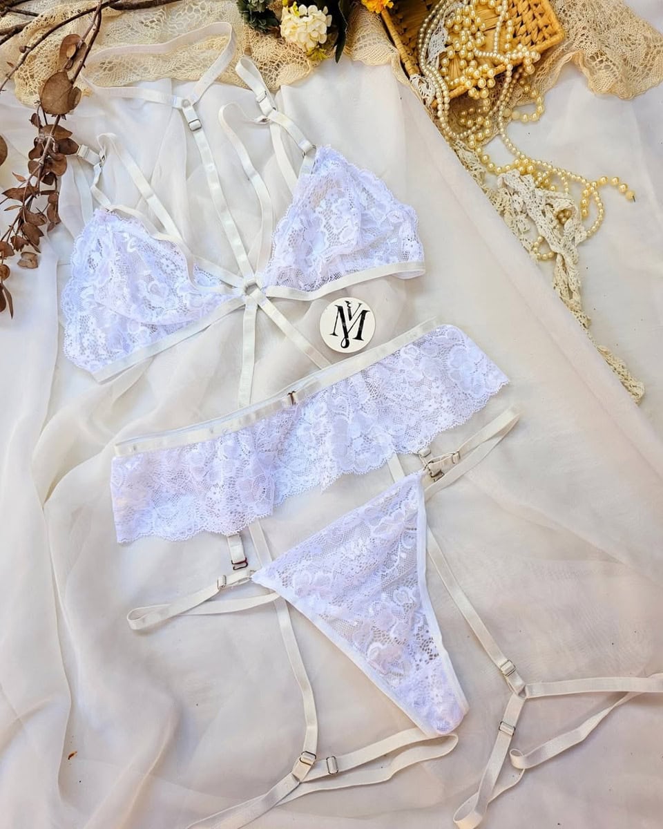 Conjunto 3 Piezas Sexy Lenceria Intima Arnes Encaje - Image 3