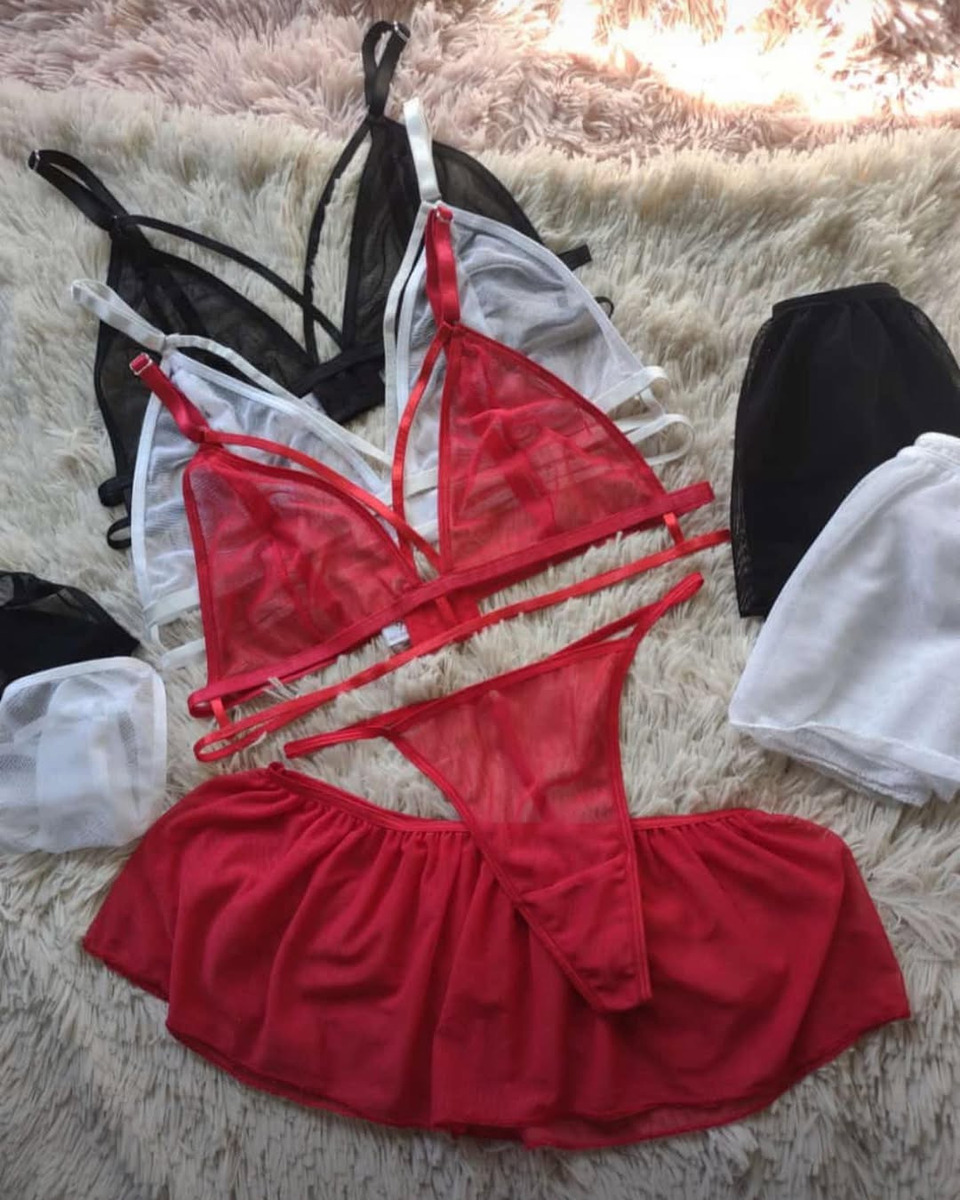 Conjunto 3 Piezas Sexy Lenceria Intima Tull Dobles Tiras - Image 12