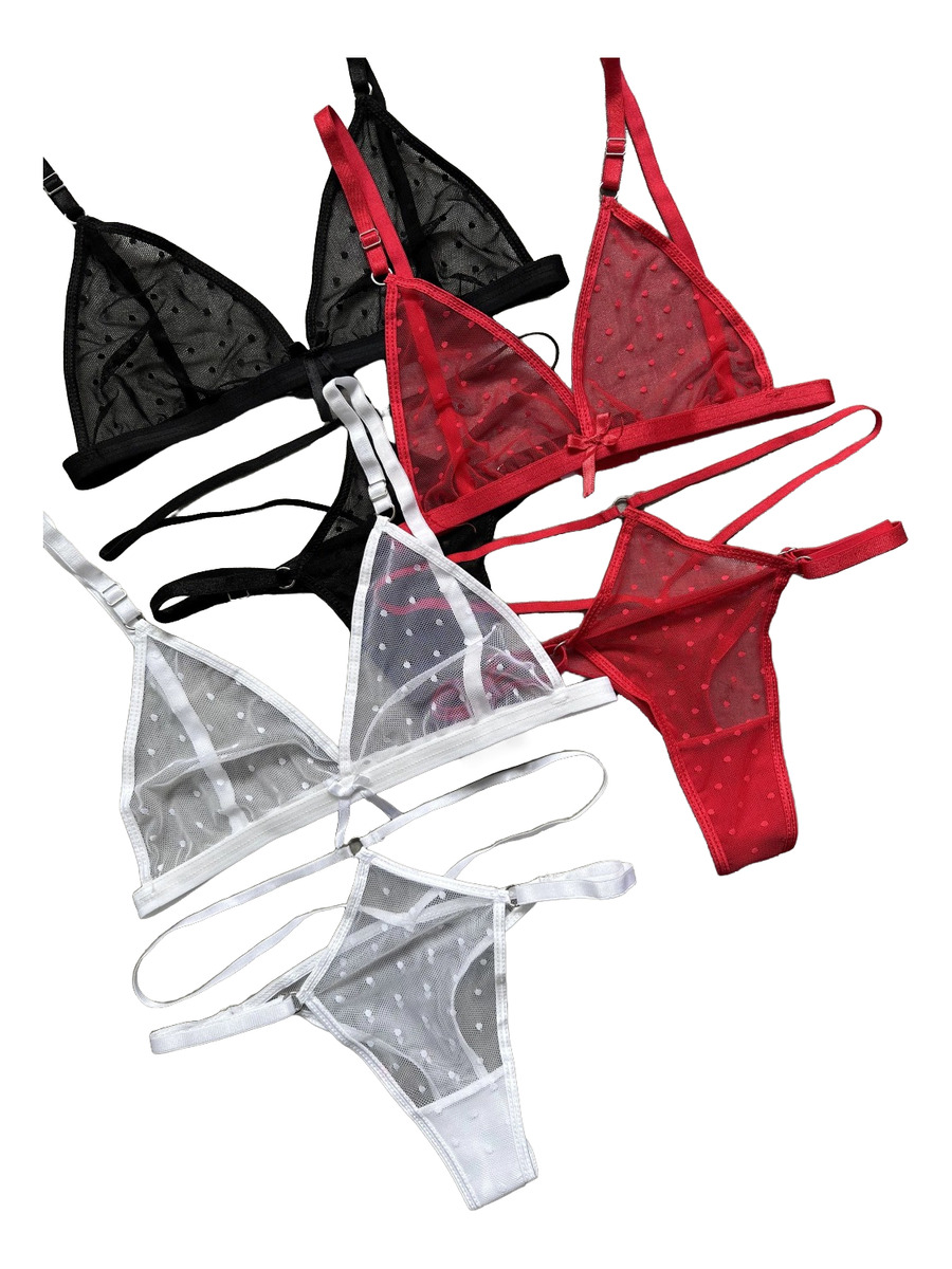 Conjunto Lencería Cola Less Microtul Corazones Doble Tira - Image 3