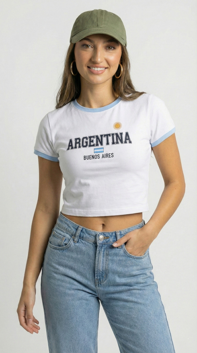 Remera Baby Tee Argentina - Blanco