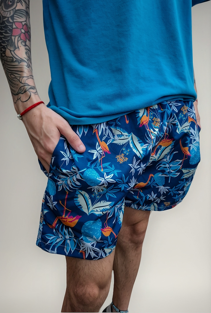 Short De Baño De Hombre Estampado Tendencia - Flamenco azul