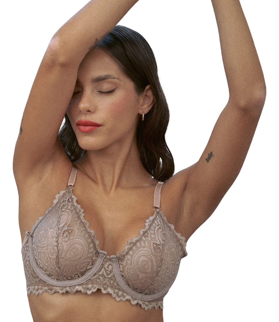 Conjunto Sexy Aro Puntilla Less Puntilla Lenceria Microtul - Beige